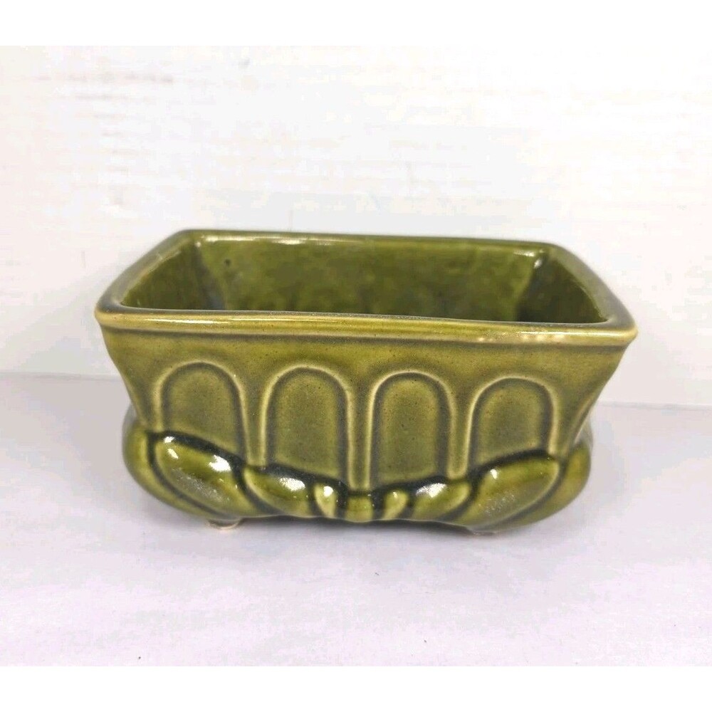 1973 Brush McCoy 6” Avocado Green Rectangular  Planter